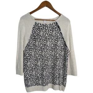 Autumn Cashmere 100% Cashmere Leopard Animal Print Sweater Womens Large Cream Be